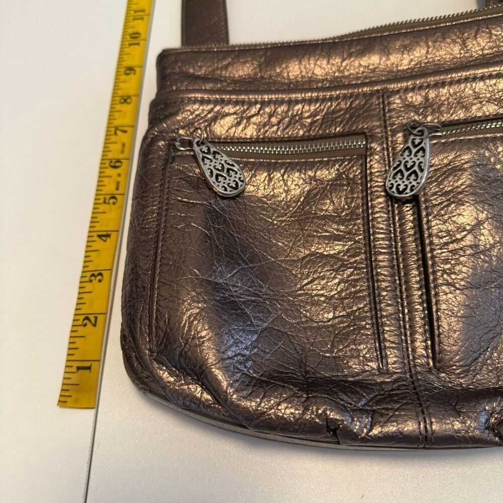 Brighton Zoe Metallic Bronze Crinkle Leather Crossbody Bag - Picture 14 of 16